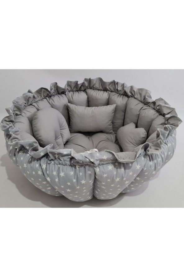 Küçük Gri Yıldız Gri Yuvarlak Babynest Uyku Ve Oyun Minderi - 2