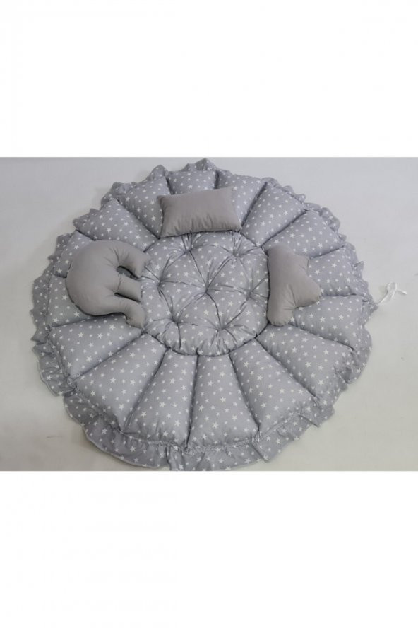 Küçük Gri Yıldız Gri Yuvarlak Babynest Uyku Ve Oyun Minderi - 3