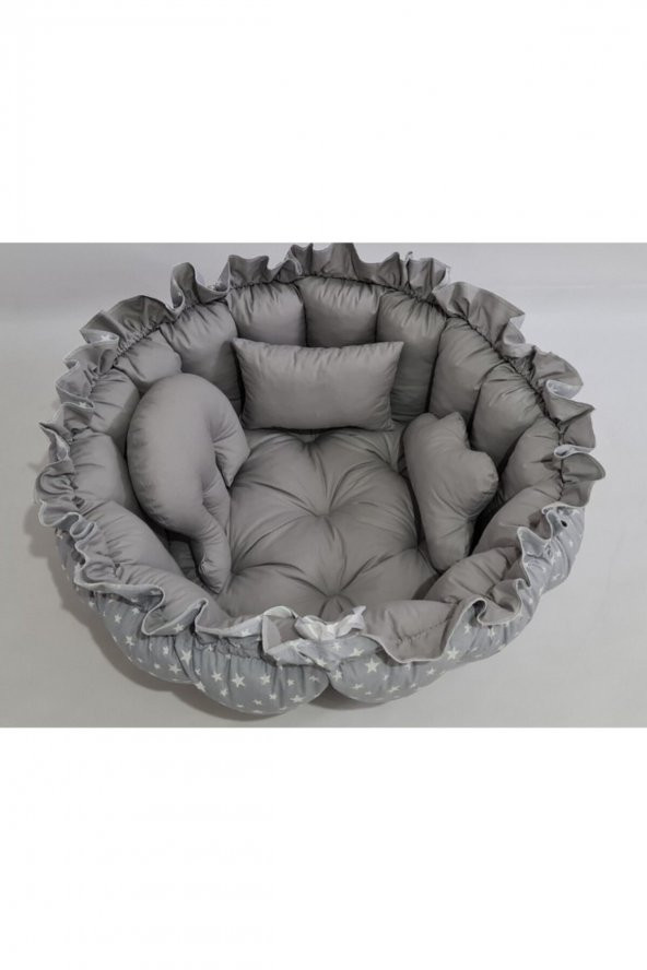 Küçük Gri Yıldız Gri Yuvarlak Babynest Uyku Ve Oyun Minderi - 4