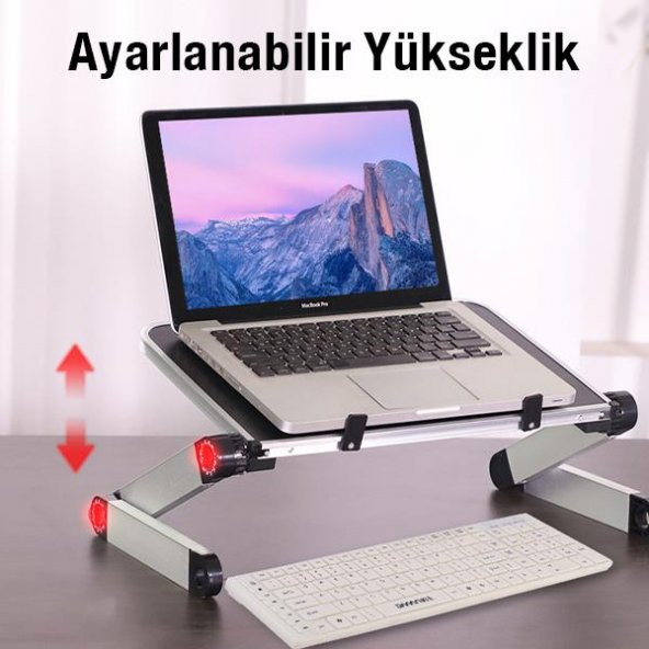 Polham Yükseklik Ayarlı Katlanabilir Soğutucu Fanlı Notebook Standı, 48CM Laptop Standı, Alüminyum - 2