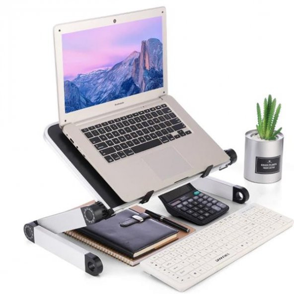 Polham Yükseklik Ayarlı Katlanabilir Soğutucu Fanlı Notebook Standı, 48CM Laptop Standı, Alüminyum - 4