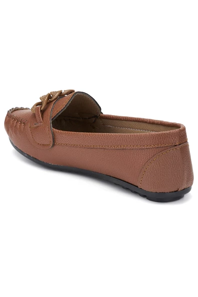 Nstil Günlük Kadın Hafif Babet Tokalı Zincirli Suni Deri Yürüyüş Rahat Esnek Anne Ayakkabısı 1003 - 8