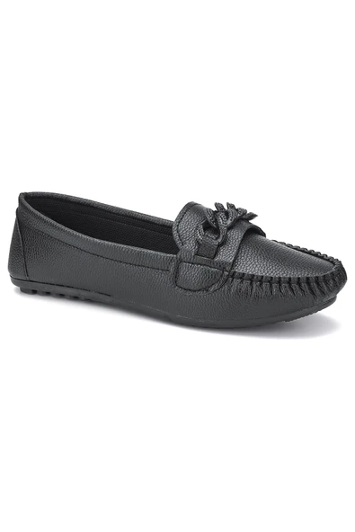 Nstil Günlük Kadın Hafif Babet Tokalı Zincirli Suni Deri Yürüyüş Rahat Esnek Anne Ayakkabısı 1003