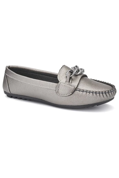 Nstil Günlük Kadın Hafif Babet Tokalı Zincirli Suni Deri Yürüyüş Rahat Esnek Anne Ayakkabısı 1003 - 3