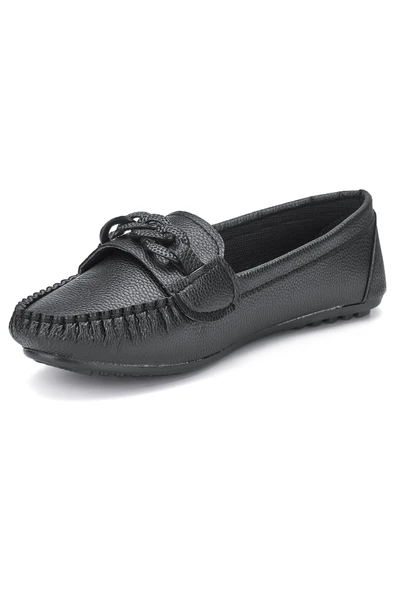 Nstil Günlük Kadın Hafif Babet Tokalı Zincirli Suni Deri Yürüyüş Rahat Esnek Anne Ayakkabısı 1003 - 4