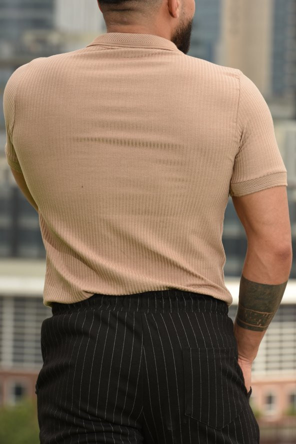 Erkek Fermuarlı Full Likralı Polo Yaka Reguler Fit T-shirt - 8