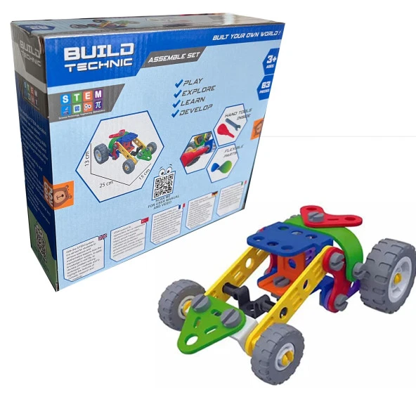 Build Technic Set, 63 Parça Tak-Sök Ralli Arabası Block Yapı Seti - 5