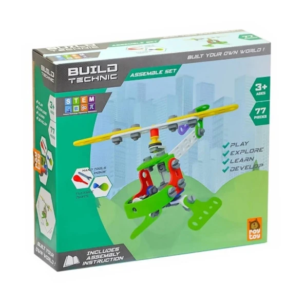Build Technic Set, 77 Parça Tak-Sök Helikopter Block Yapı Seti - 3