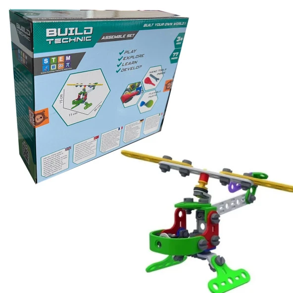 Build Technic Set, 77 Parça Tak-Sök Helikopter Block Yapı Seti - 5