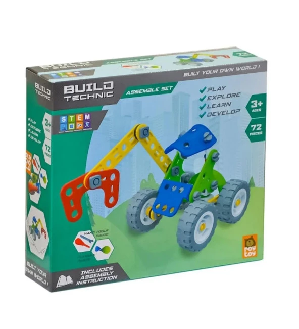 Build Technic Set, 72 Parça Tak-Sök Makaslı Vinç Block Yapı Seti - 3