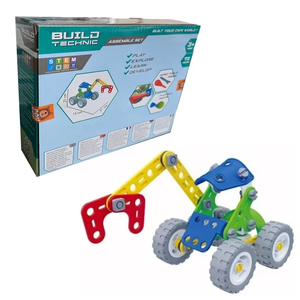 Build Technic Set, 72 Parça Tak-Sök Makaslı Vinç Block Yapı Seti - 4