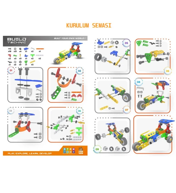 Build Technic Set, 72 Parça Tak-Sök Buggy Araba Block Yapı Seti - 4