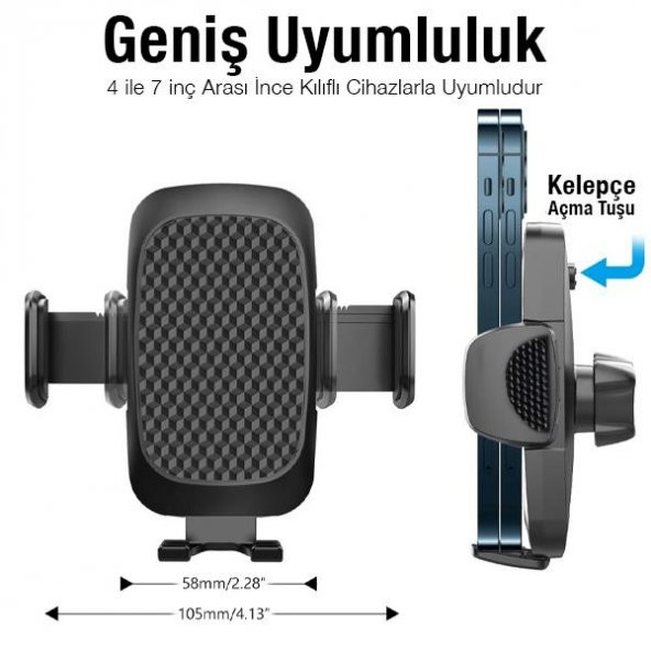 Coofbe Torpido Üzeri Ve Cama Yapışan Teleskopik Araç Tutucu Araç İçi Telefon Tutucu 360 Derece Oynar Başlık - 2