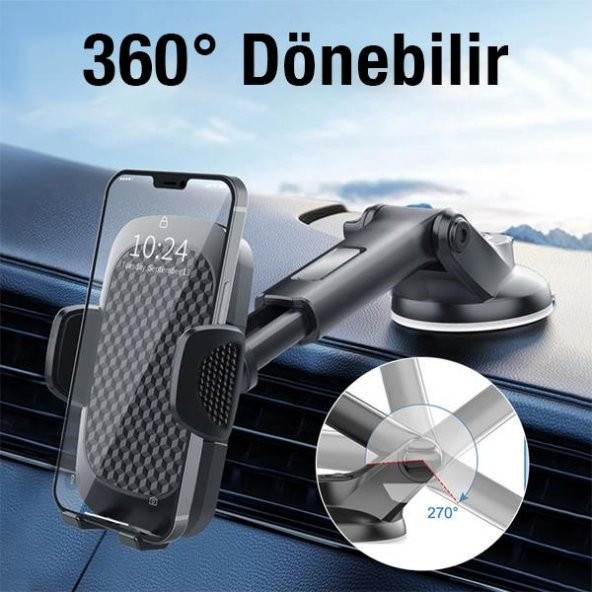 Coofbe Torpido Üzeri Ve Cama Yapışan Teleskopik Araç Tutucu Araç İçi Telefon Tutucu 360 Derece Oynar Başlık - 3