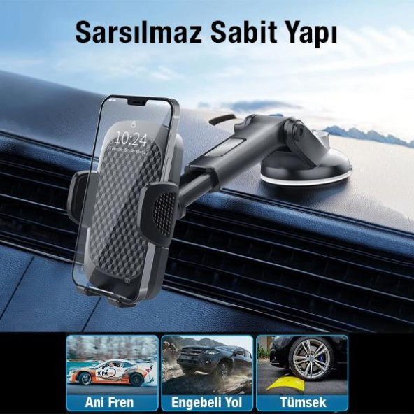 Coofbe Torpido Üzeri Ve Cama Yapışan Teleskopik Araç Tutucu Araç İçi Telefon Tutucu 360 Derece Oynar Başlık - 4