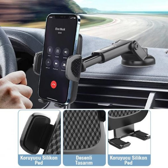 Coofbe Torpido Üzeri Ve Cama Yapışan Teleskopik Araç Tutucu Araç İçi Telefon Tutucu 360 Derece Oynar Başlık - 5