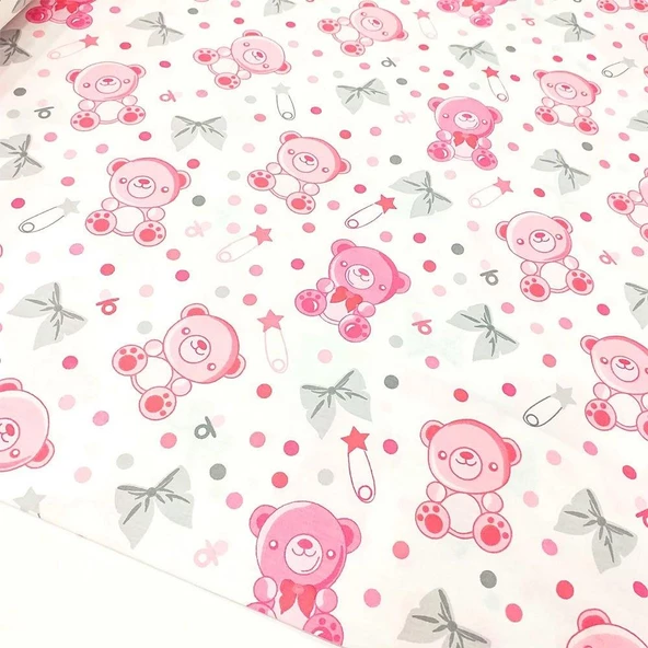 Poplin Kumaş Pembe Ayıcık P11