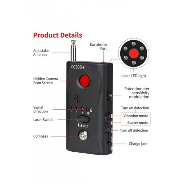 Kamera bulucu böcek bulucu dedektör sinyal dedektör Lazer CC308'' - 2