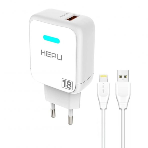 HEPU HP618L QC3.0 18W Seyahat Şarj Aleti USB-Lightning Kablo Set