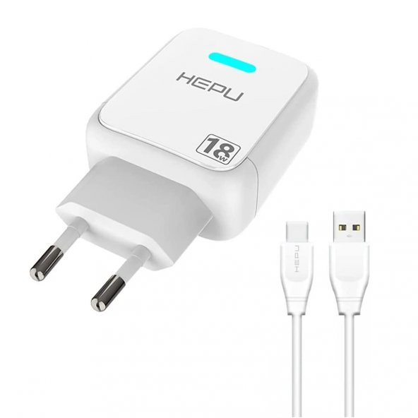 HEPU HP618T QC3.0 18W Seyahat Şarj Aleti USB-Type-C Kablo Set - 10