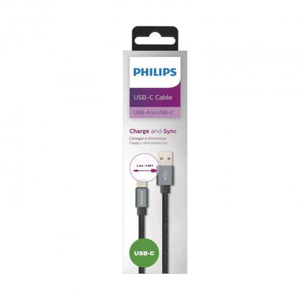 Philips 2023DR3A 3A 60W UsbA to Type-C Deri Kaplama Hızlı Şarj ve Data Kablosu Siyah - Resim 5