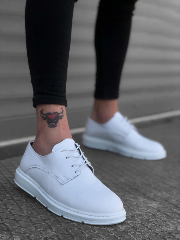 BA0003 Bağcıklı Klasik Beyaz Kalın Taban Casual Erkek Ayakkabı - Resim 2