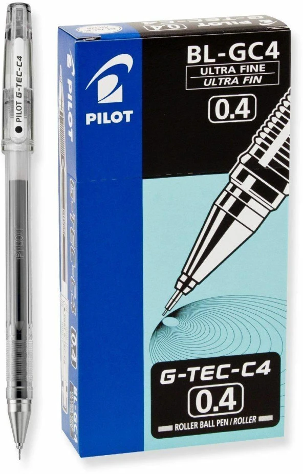 Pilot G-Tec-C4 0.4 MM İğne Uçlu Siyah Roller Kalem (12 Li Paket)