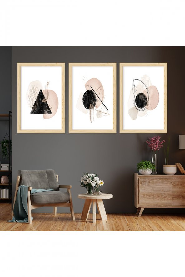 AHŞAP ÇERÇEVELİ SOYUT ÇİZİM MODERN TABLO