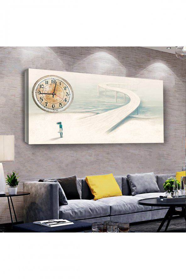 BEYAZ YOL 100 X 50 CM SAATLİ KANVAS TABLO