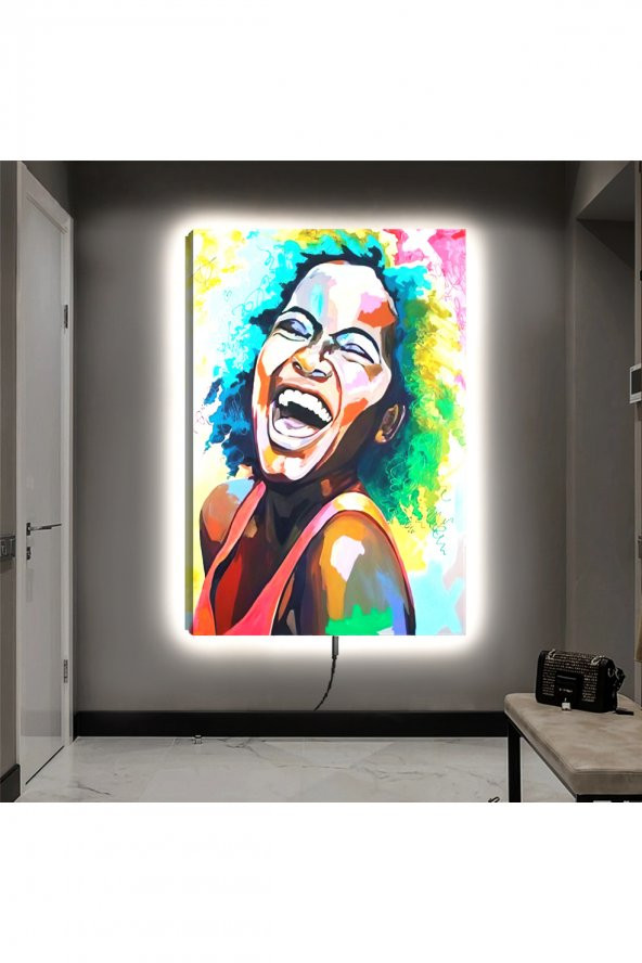 LEDLİ 90X60 AFRİKALI KÜÇÜK KIZ KANVAS TABLO