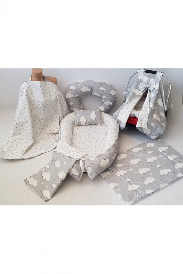 Babynest Seti Bulut Desen Özel Üretim Pamuk Kumaş