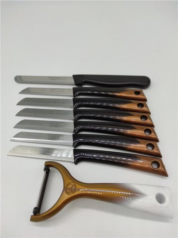 Solingen Siyah-Kahve 8 Parça Mutfak Bıçak Seti Dilimleme Soyma Bıçağı Meyve Bıçağı Bıçak Takımı