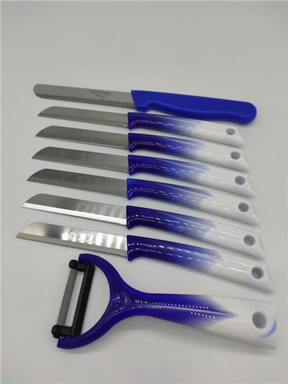 Solingen Mavi-Beyaz 8 Parça Mutfak Bıçak Seti Dilimleme Soyma Bıçağı Meyve Bıçağı Bıçak Takımı