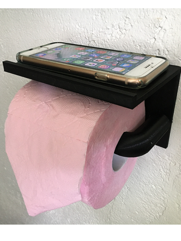 Tuvalet Kağıdı Tutucu - Cep Telefonu Standlı - SİYAH
