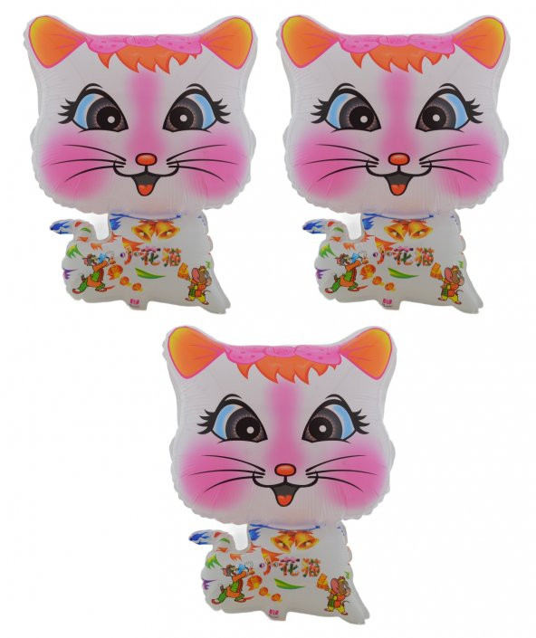 Beyaz Kedi 3 Adet Büyük Boy 41cmx54cm Folyo Balon Helyum No17