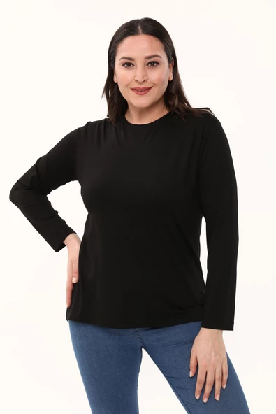 Kadın Büyük Beden Bisiklet Yaka Mevsimlik Viskon Penye Body - 6