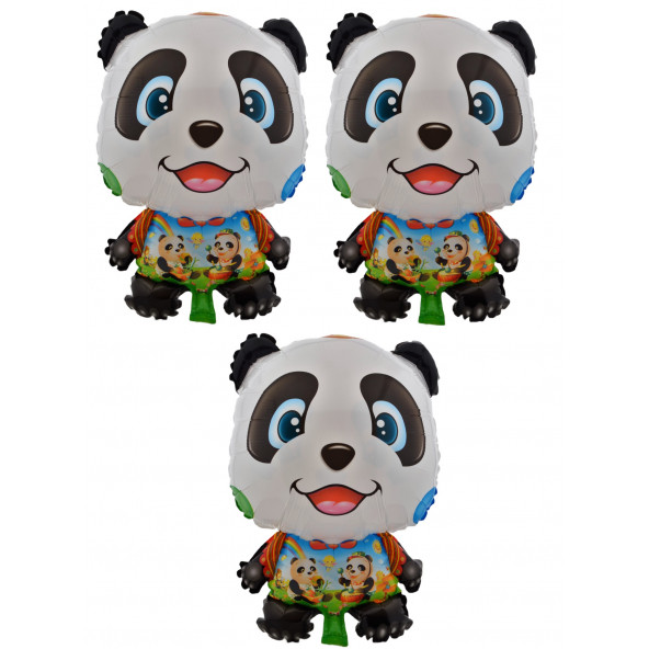 Neşeli Panda 3 Adet Büyük Boy 41cmx60cm Folyo Balon Helyum No19