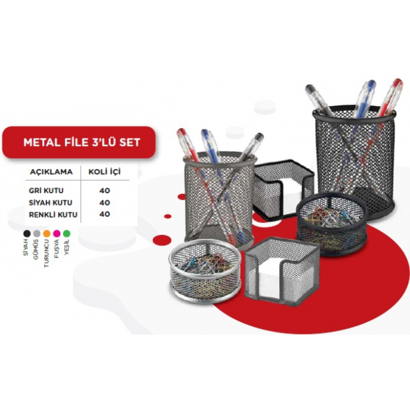 STİLO MASASETİ METAL FİLE SİYAH 3LÜ SET(KUTUSUZ)