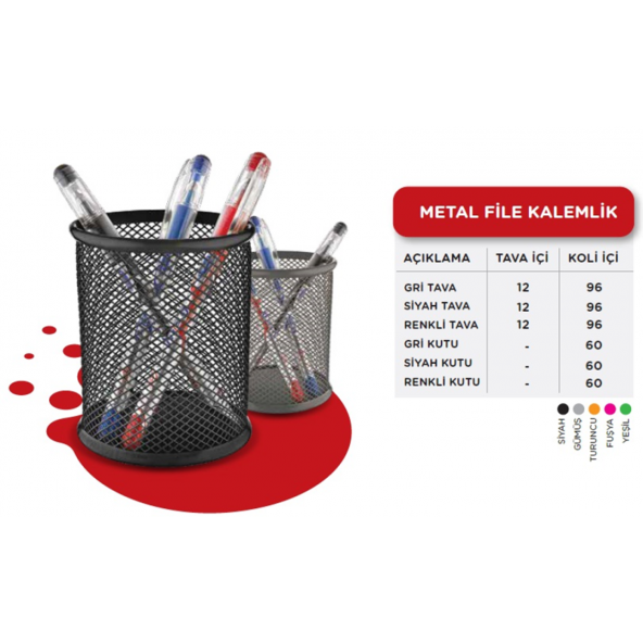 STİLO KALEMLİK METAL FİLE RENKLİ TAVA 12 Lİ
