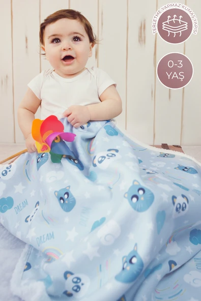 Fluffy Bebek Battaniyesi 80x100 CmDream Kundak Puset Çift Taraflı Koyun Tüyü Battaniye 100x80 - Resim 5