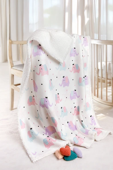 Fluffy Bebek Battaniyesi 80x100 Cm Elephant Kundak Puset Çift Taraflı Koyun Tüyü Battaniye 100x80