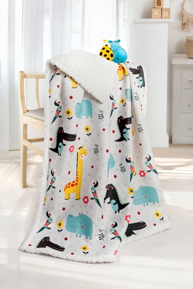 Fluffy Bebek Battaniyesi 80x100 Cm Animal Kundak Puset Çift Taraflı Koyun Tüyü Battaniye 100x80