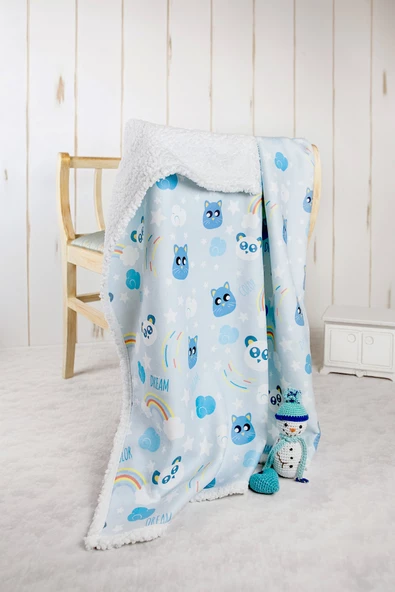 Bebek Beyaz Mavi Dream Fluffy Battaniyesi 80x100 cm - 2