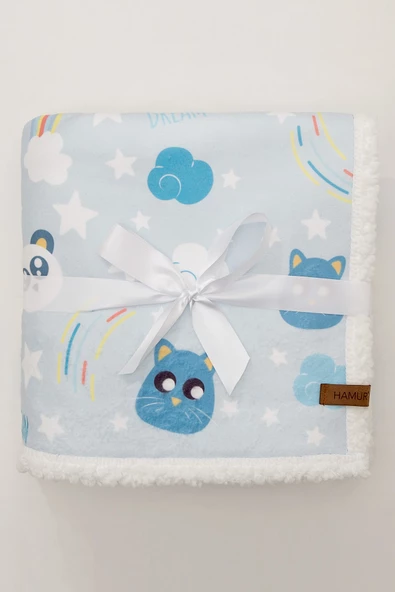 Bebek Beyaz Mavi Dream Fluffy Battaniyesi 80x100 cm - 4