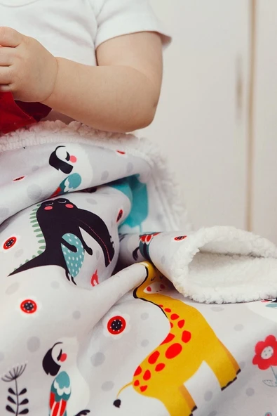 Fluffy Bebek Battaniyesi 80x100 Cm Animal Kundak Puset Çift Taraflı Koyun Tüyü Battaniye 100x80 - 6