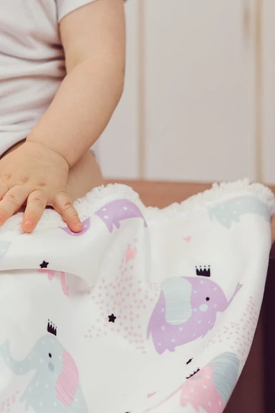 Fluffy Bebek Battaniyesi 80x100 Cm Elephant Kundak Puset Çift Taraflı Koyun Tüyü Battaniye 100x80 - 4