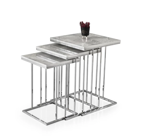 Elit C Zigon Sehpa 3'lü Metal Ayak Camlı - 2