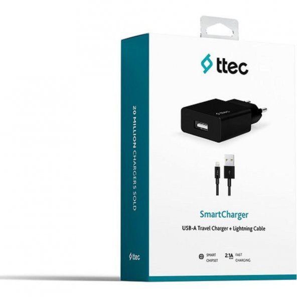 Ttec Smartcharger Seyahat Şarj Aleti 2.1A + Lightning Kablo Siyah - 2SCS20LS