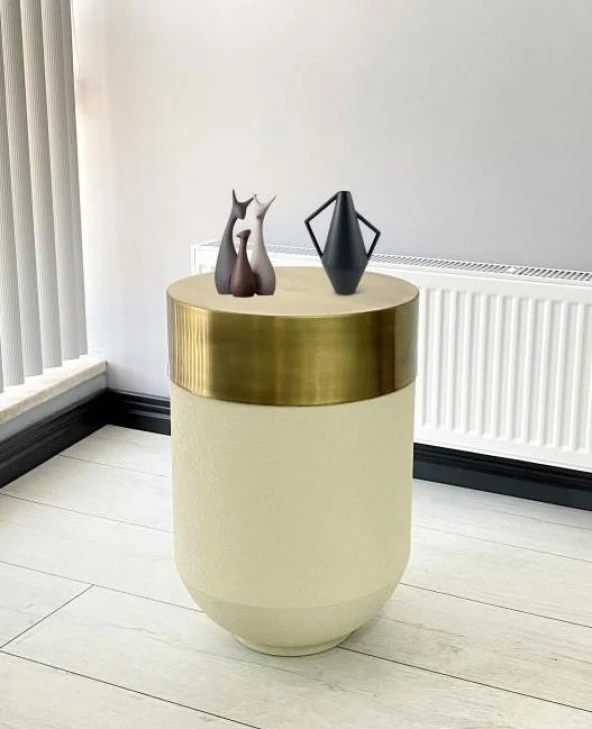 Dekoratif Eskitme Darbuka Beyaz Sehpa 60cm ürün görseli