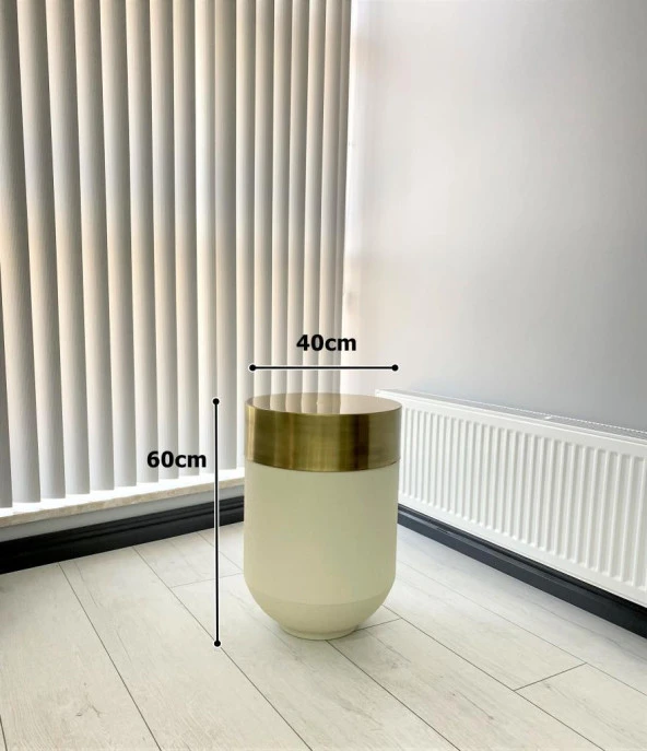 Dekoratif Eskitme Darbuka Beyaz Sehpa 60cm - Resim 2